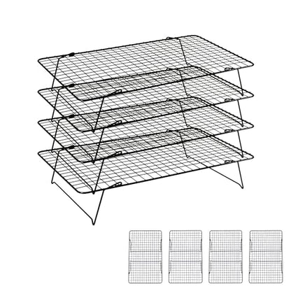 Cooling Rack 16"x10", 4-Tier Stackable & Collapsible Cooling Racks | Cooling Racks for Cooking and Baking, Roasting, Grilling, Oven & Dishwasher Safe (Black, 4-Tier) - color: Black, size: 4-Tier