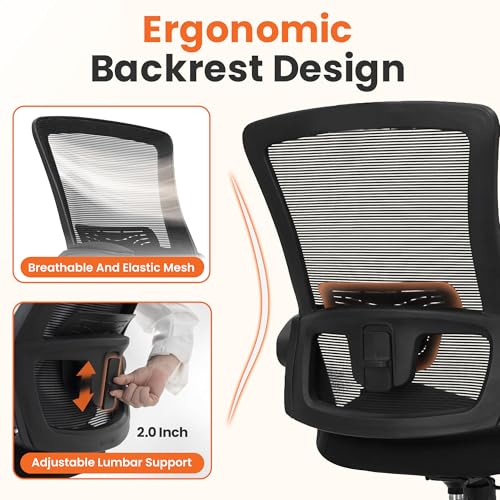 NEO CHAIR Office Desk Gaming Chair Computer High Back Mesh Seat with Rolling Wheels Ergonomic Adjustable Comfy Flip-up Armrests Lumbar Support Height for Home (Black) - color: Black