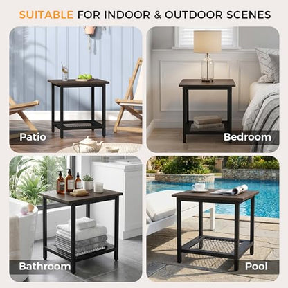 2-Tier Outdoor Side Table with Storage, Weather Resistant Patio End Table, HDPS Small Accent Table for Deck, Garden, Pool, Backyard, Brown 2pcs - color: 2pcs-brown