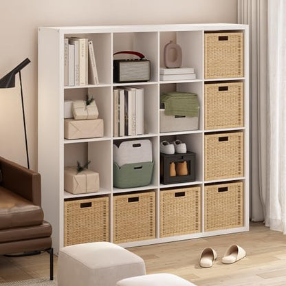 Furinno Cubicle 16-Cube Book Shelf, Extra Thick Frame Bookshelf, White | 14.6" x 58" x 58", Reversible Bookcase with Open Back, for Living Room, Bedroom, Home Office - color: White, size: 16-Cube