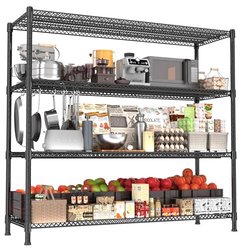 Heavy Duty Shelving, 72.2" H Garage Shelving Unit with Leveling Feet, 4-Tier Adjustable Garage Storage Shelves Metal Rack, Industrial Shelving for Warehaouse Storage, 60" W x 24" D x 72.2" H, Black - color: Black, size: 24D x 60W x 72.2H (4Tier)