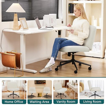 OLIXIS Criss Cross Office Chair, Vanity Chair, Home Office Desk | Wide Seat, Height Adjustable, Comfy Fabric, Armless No Wheels, Bedroom, Study Room, Beige - color: Beige