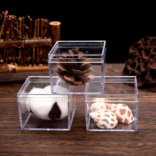 KissYou Small Acrylic Box Clear Boxes with Lid Acrylic Square Cube for Display Jewelry Storage Contanier Party Decorative Box - size: 2.17 x 2.17 x 1.77 Inch
