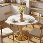27.6" Marble Round Tulip Table, Mid-Century Modern Style Dining Table with Gold Pedestal Base for 2-4 People, Featuring A Marble Tabletop for Kitchen, Dining Room, Cafe (White) - color: White#gold