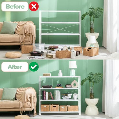 HCHQHS Bookshelf, 4-Tier Industrial Bookcase, White Open Book Shelf, Freestanding Tall Bookshelves with Metal Frame - color: White, size: 4-Tier (47"W x 44.5"H)