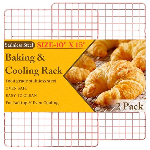 2-Pack Cooling Racks for Cooking and Baking - 10" x 15"Heavy Duty Stainless Steel Wire Rack for Baking, Grilling, Roasting - Oven & Dishwasher Safe - Fits Jelly Roll Sheet Pan（Rose Gold） - color: Rose Gold, size: 10‘’x15‘’-2PC