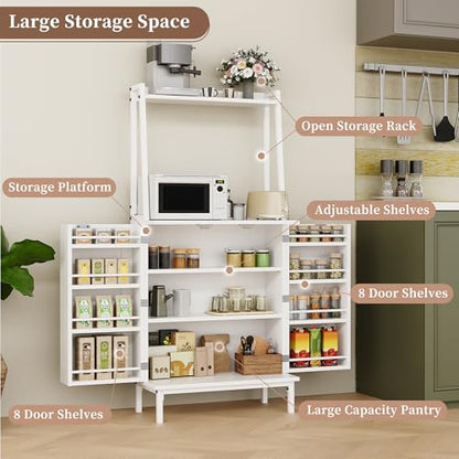 51" White Kitchen Pantry Cabinet, Kitchen Storage Cabinet, Small Coffee Bar Cabinet, Modern Kitchen Hutch with Microwave Stand, Adjustable Shelves, Food Pantry Cabinet for Dining Room - color: A-51'' White