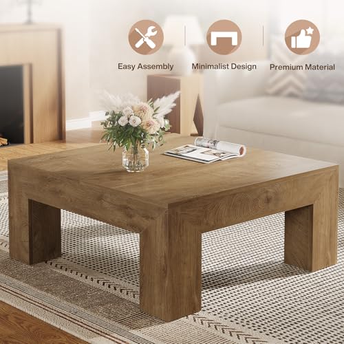Tribesigns 39.4-Inch Square Coffee Table for Living Room, Farmhouse All MDF Center Cocktail Tea Table with Sturdy Wooden Legs, Easy Assembly, Yellow Brown - color: Yellow Brown