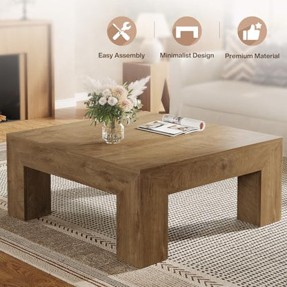 Tribesigns 39.4-Inch Square Coffee Table for Living Room, Farmhouse All MDF Center Cocktail Tea Table with Sturdy Wooden Legs, Easy Assembly, Yellow Brown - color: Yellow Brown