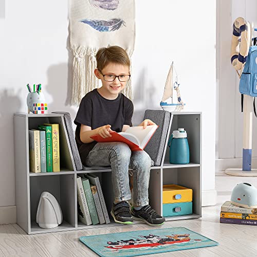 HOMCOM 6-Cubby Kids Bookcase with Reading Nook and Cushion, Multi-Purpose Storage Organizer for Bedroom, Living Room, Grey - color: Grey