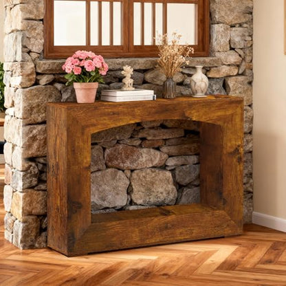 Sonharlar 46 Inch Entryway Table U-Shaped, Wooden Console Table with Socket Farmhouse Sofa Table for Entrance, Hallway, Living Room,Behind Couch(Rustic Brown) - color: Rustic Brown, size: 46IN U