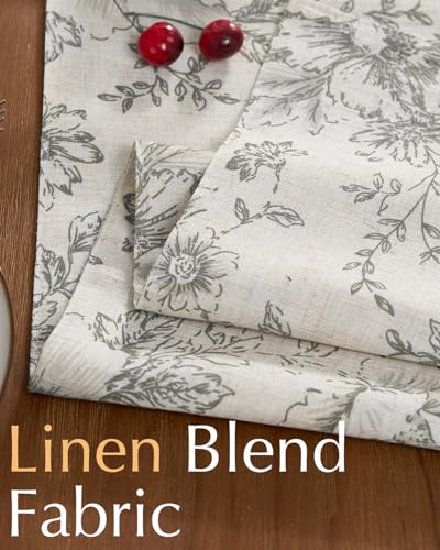 jinchan Grey Floral Linen Table Runner 13 x 90 Inch Farmhouse | Neutral botanical details bring warmth to family dinners, celebrations and everyday dining spaces. - color: Peony | Grey on Linen, size: 90" x 13" (Rectangular)