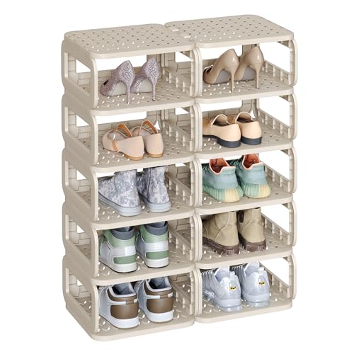 SONGMICS Shoe Rack, Shoe Organizer, 12 Shelves, Shoe Storage, Narrow Shoe Shelf, Open Shelf for Entryway, Living Room, Bathroom, Space-Saving, Cappuccino Beige ULPC038K01 - color: Cappuccino Beige, size: 12 Tiers