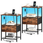 Somdot Nightstand Set of 2 with Charging Station & LED Light, Bedside Table | Dorm, Guest Room, Kids Room, Laundry, Closet, Entryway and Hallway, Brown - color: Brown, size: 11.8"D x 15.7"W x 23.4"H (1 Drawers)