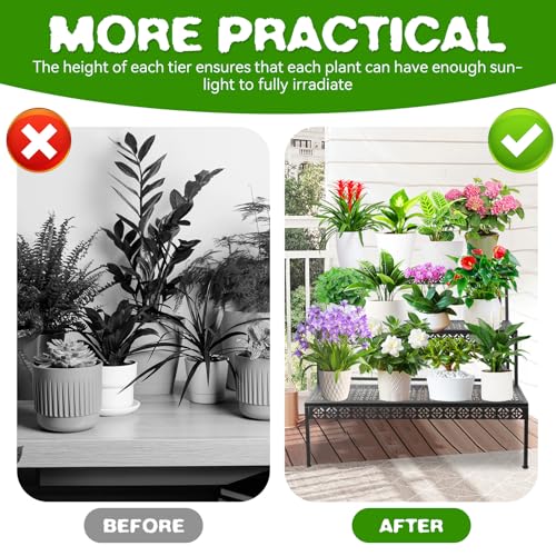 3 Tier Metal Plant Stand, Ladder Flower Pot Holder Plant Stands, Tiered Plant Stand Outdoor Storage Organizer Rack for Home Garden Patio Balcony
