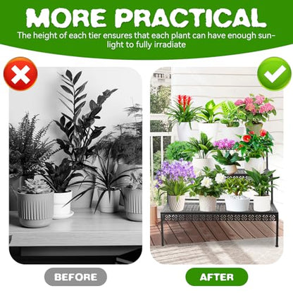 3 Tier Metal Plant Stand, Ladder Flower Pot Holder Plant Stands, Tiered Plant Stand Outdoor Storage Organizer Rack for Home Garden Patio Balcony