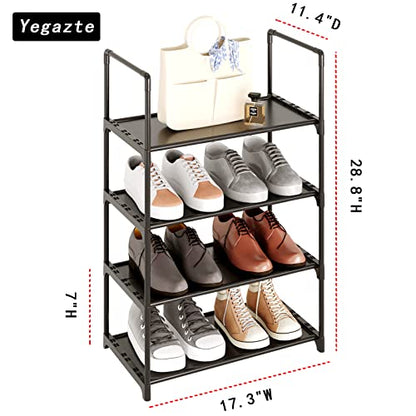 Upgrade Stackable Small Shoe Rack, 4-Tier Shoe Shelf Storage Organizer with Handle for Entryway, Hallway and Closet (Black) - size: 4-Tier(Black)-Small