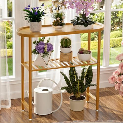 Small Entryway Table Bamboo, Narrow Hallway Table 2-tier, Slim Console Table with Anti-fall Edge, Sofa Side Table 5min Assembly, Small TV Stand, Plant Stand, Walnut, 30.7"L x 11.8"W x 29.7"H - color: Walnut, size: 30.7"L x 11.8"W x 29.7"H