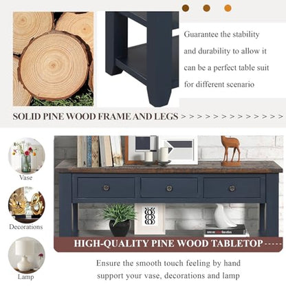 LKTART Solid Wood Console Table for Entryway;Sofa Table with Storage | 48.8 Inch Blue Real Wood Farmhouse Console Table with Drawers;Entry Way Table for Living Room,Foyer,Hallway;Easy Assembled - color: Blue