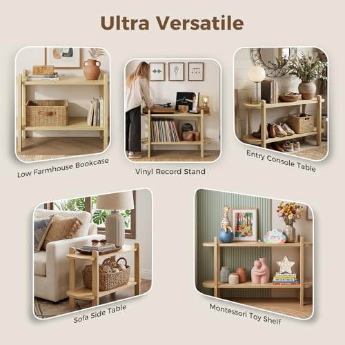 Bookshelf, Wood Shelf Bookcase, Book Shelf 2-Tier, Natural | Modern Open Bookshelf, Freestanding Storage Shelf Organizer, Display Shelf Shelving Unit for Living Room, Bedroom, Office - size: 2-Tier