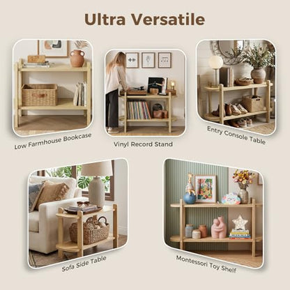Bookshelf, Wood Shelf Bookcase, Book Shelf 2-Tier, Natural | Modern Open Bookshelf, Freestanding Storage Shelf Organizer, Display Shelf Shelving Unit for Living Room, Bedroom, Office - size: 2-Tier