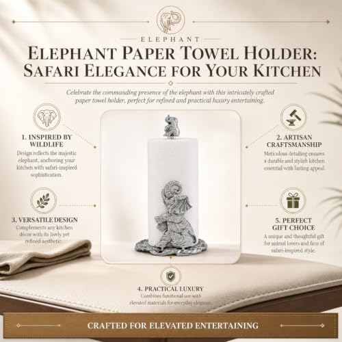 Arthur Court Elephant Paper Towel Holder - Decorative Aluminum Countertop Dispenser - 14.5 Inch Tall Kitchen Accessory - size: Diameter: 7.0 inches, Height: 14.5 inches