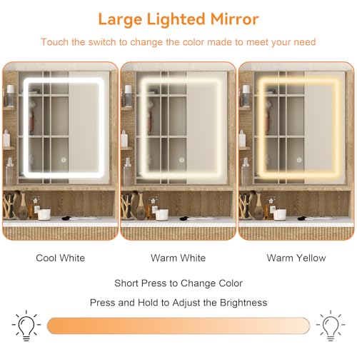 YOURLITE 24" Fluted Makeup Vanity Desk with LED Mirror and Stool | Small Vanity Table Set, 3 Lighting Modes, Charging Station, Hairdryer Holder, Cushioned Stool - size: 27.5", style: Wooden