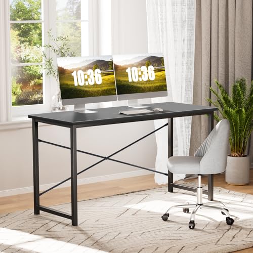 Sweetcrispy Small Computer Desk, 63" Office Writing Desk with Metal Frame & Wooden Top, X-Shaped Reinforcement, Student Study Home Bedroom Table, Black - color: Black, size: 63-Inch
