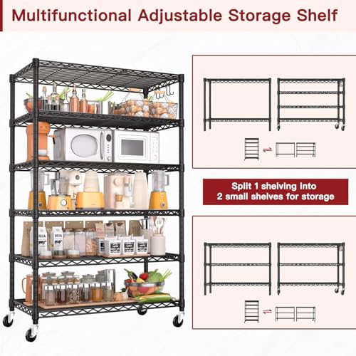 PrimeZone 6 Tier Wire Shelving with Wheels 79''H 1500lbs Storage Shelves NSF Certified Heavy Duty Steel Metal Shelf Adjustable Rolling Rack Kitchen Garage Closet Pantry Laundry 79''HX36''WX16''D 2Pcs - size: 36" W x 16" D x 79" H