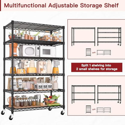 PrimeZone 6 Tier Wire Shelving with Wheels 79''H 1500lbs Storage Shelves NSF Certified Heavy Duty Steel Metal Shelf Adjustable Rolling Rack Kitchen Garage Closet Pantry Laundry 79''HX36''WX16''D 2Pcs - size: 36" W x 16" D x 79" H