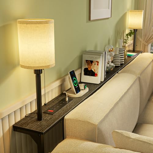 78.8" Sofa Tables Narrow Long with Lights & Charging Station - 4 AC outlets | 22"-32" Height Adjustable Behind Couch Sofa Table, Skinny Sofa Console Table, Slim Design for Living Room, Black - color: Black, size: 78.8" Long-2 Light