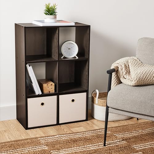 6-Cube Storage Organizer, Bookcase, 3 Open & 3 Closed Back Shelves, Vertical/Horizontal Placement, 11" Cubes (Espresso) - color: Espresso