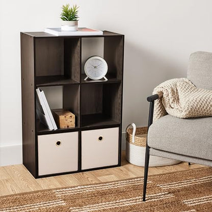 6-Cube Storage Organizer, Bookcase, 3 Open & 3 Closed Back Shelves, Vertical/Horizontal Placement, 11" Cubes (Espresso) - color: Espresso