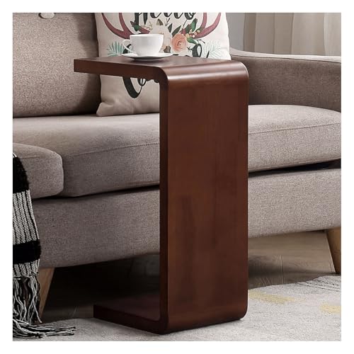 H27.2in C Shaped End Table, Brown Solid Wood Sofa Side Table for Couch/ Bed/Living Room, Space-Saving Small Snack Table for Bedroom, Office or Balcony, Wooden Nightstand for Laptop and Narrow Spaces - color: H 27.2″ - Brown, size: 1