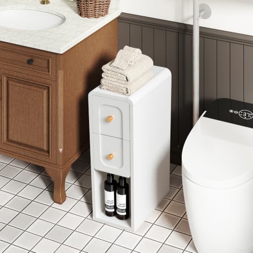 Narrow Nightstand with 2 Drawers, Small Bedside Tables, Mid-Century Modern Slim Night Stand with Storage, Wooden End Table for Small Spaces, Bedroom, Living Room - color: 2drawers-white-1pcs
