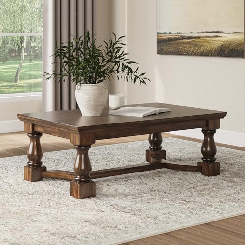 Signature Design by Ashley Sturlayne Transitional Coffee Table with Trestle Base, Dark Brown - color: Brown, style: Coffee Table