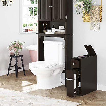 Spirich Slim Bathroom Storage Cabinet, Free Standing Toilet Paper Holder, Bathroom Cabinet Slide Out Drawer, Espresso - color: Espresso