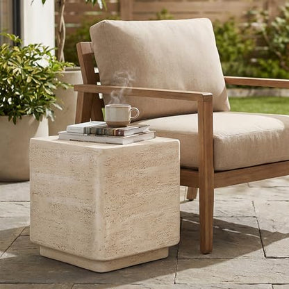 Christopher Knight Home Zax Lightweight MGO Outdoor Side Table, Square Accent Table with Stone-Like Texture, Weather Resistant Small End Table for Indoor/Outdoor Usage, No Assembly, Beige Travertine