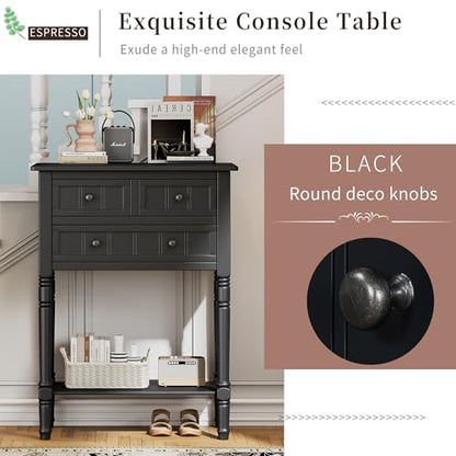 LUMISOL Slim Console Table with 3 Storage Drawers, Small Entryway Table with Bottom Shelf, Narrow Side Table for Entryway Foyer, Black - color: Black