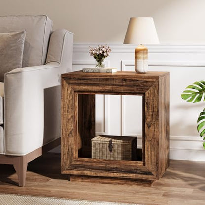 Tribesigns Rustic Brown End Table, 24" Side Table with Storage Shelf, Farmhouse Style Nightstand Bedside Table for Small Spaces, Bedroom, Living Room, Entryway, Easy Assembly (1, Brown) - color: Brown