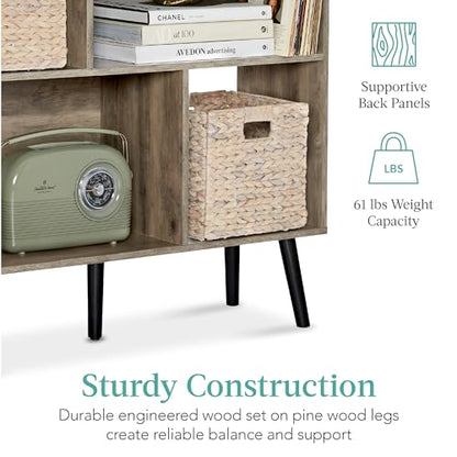 Best Choice Products 3-Tier Mid-Century Modern Wooden Bookcase, 6-Cube Organizer for Nursery, Kids Room, Living Room, w/Removable Back Panels, Pine Legs - Gray Oak - color: Gray Oak