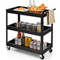 3 Tier Rolling Cart, Utility Cart on Wheels with 330lbs Load Capacity & Ergonomic Handle, Tool Cart Organizer Service Carts for Garage, Office, Library, Workshop (Black) - size: 2.5" Wheels