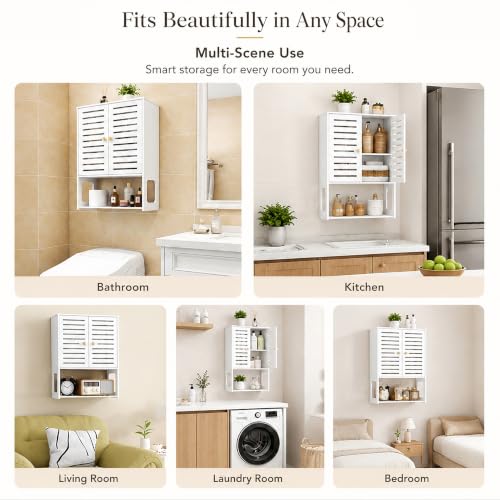 4-Tier Wall Bathroom Storage Cabinet, 15.7" Wx22.4 H | White, 7.9" Deep, with Open Shelf, Space-Saving, Rack, Holder, for Kitchen, Entryway, Laundry, Easy to Assemble - size: 7.9" D x 15.7" W x 22.4" H