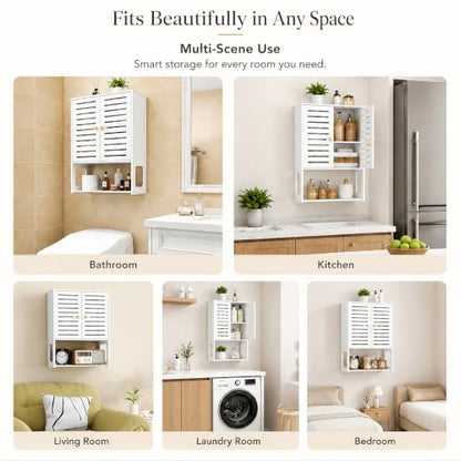 4-Tier Wall Bathroom Storage Cabinet, 15.7" Wx22.4 H | White, 7.9" Deep, with Open Shelf, Space-Saving, Rack, Holder, for Kitchen, Entryway, Laundry, Easy to Assemble - size: 7.9" D x 15.7" W x 22.4" H