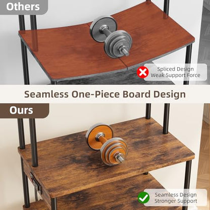 Superlele 4 Tier Baker's Rack with Charging Station, Kitchen Coffee Bar Table with Power Outlets & Paper Towel Holder, 23.6x13x49.2'' Industrial Standing Microwave Shelf for Small Spaces, Rustic Brown - color: Brown, size: 23.6x13x49.2''(with Power Outlet
