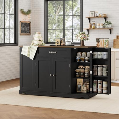HOSTACK 47" W Kitchen Island Cart with Storage, Rolling Island Table, Black | Mobile Kitchen Storage Islands on Wheels with 2 Drawers, Adjustable Shelves, Movable Buffet Cabinet for Dining room - style: Black + Rustic Brown