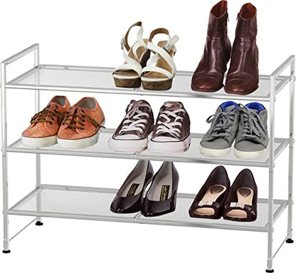 Simple Houseware 3-Tier Stackable Mesh Shoe Rack, Silver - color: Silver, style: Mesh Panel