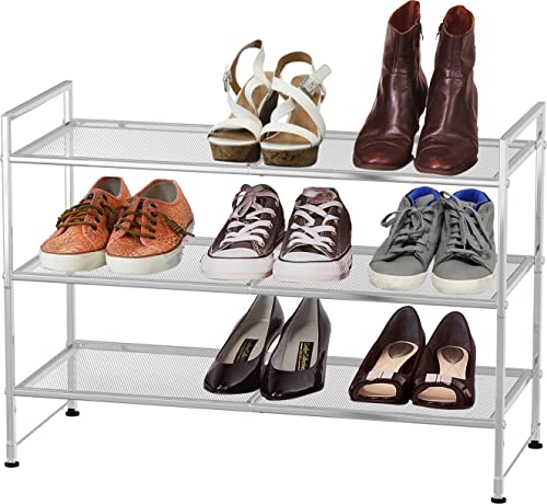 Simple Houseware 3-Tier Stackable Mesh Shoe Rack, Silver - color: Silver, style: Mesh Panel