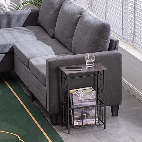 Side Table,Narrow End Table for Small Spaces,Snack Couch Table with Holder,Nightstand for Living Room,Bedroom,Office,Bathroom,Balcony (Dark Brown) - color: Dark Brown