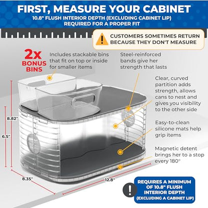 Mighty Susan 2-Tier Lazy Susan Pantry Organizer – Steel Reinforced Turntable for Kitchen Cabinets & Pantry Storage – Heavy-Duty Can Organizer Holds Up to 30 lbs – Rotates 360° – Includes 2 Bonus Bins - size: Mighty Susan 2-Tiered